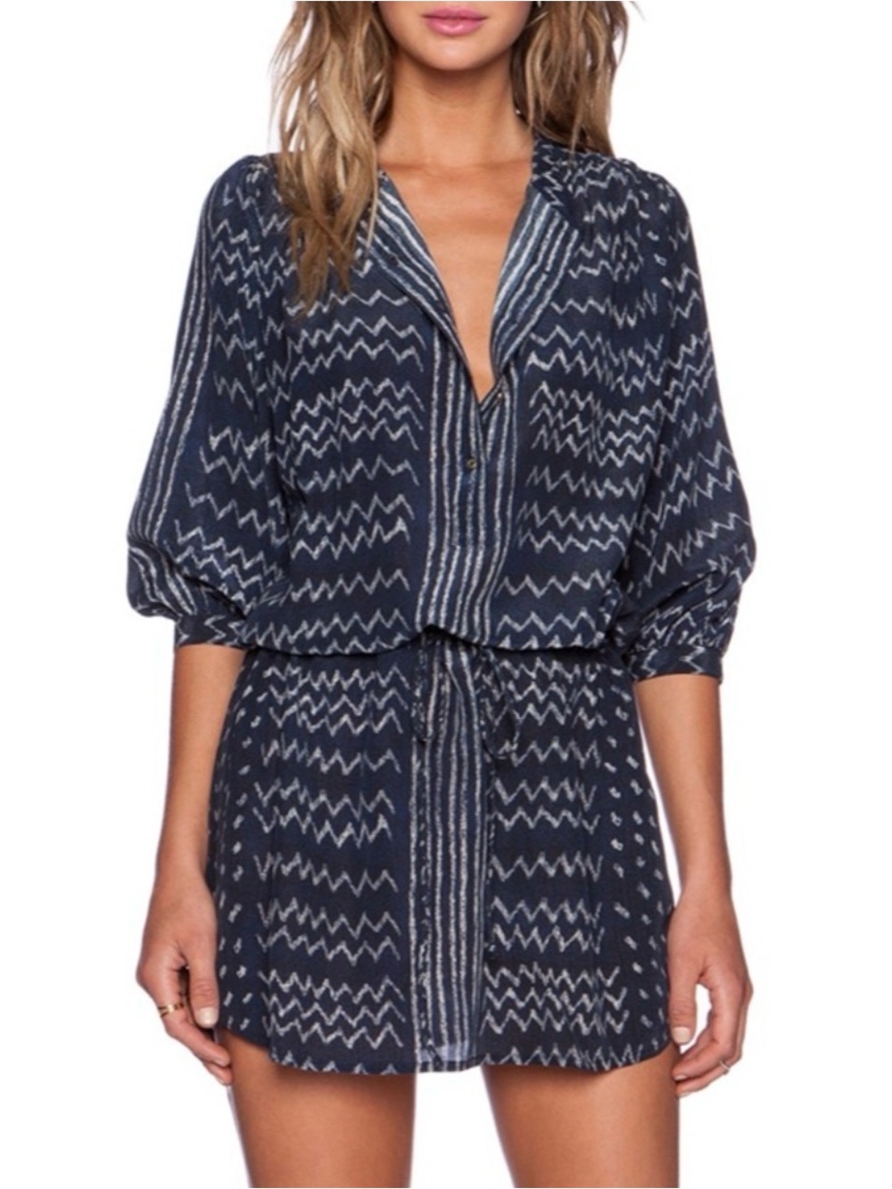 Ulla Johnson Indigo Zig Zag Riad Dress
Women’s sz 8 100% Silk‎ Blue Indigo Print